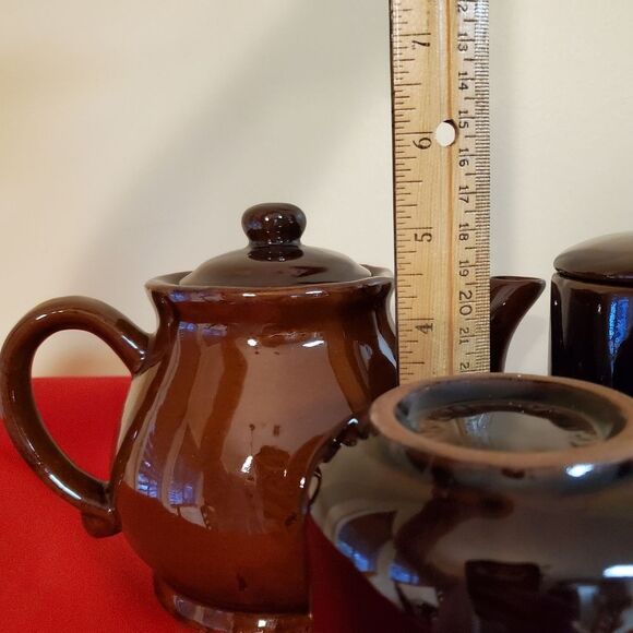 Rubel & Company Chocolate Brown Glazed Teapot Perfect Tea for Two - Picture 2 of 12